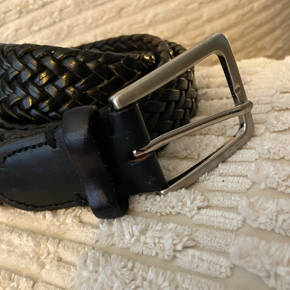 MEN'S TRAFALGAR Dark Brown/ Black GENUINE BRAIDED LEATHER BELT SIZE 38 Brass